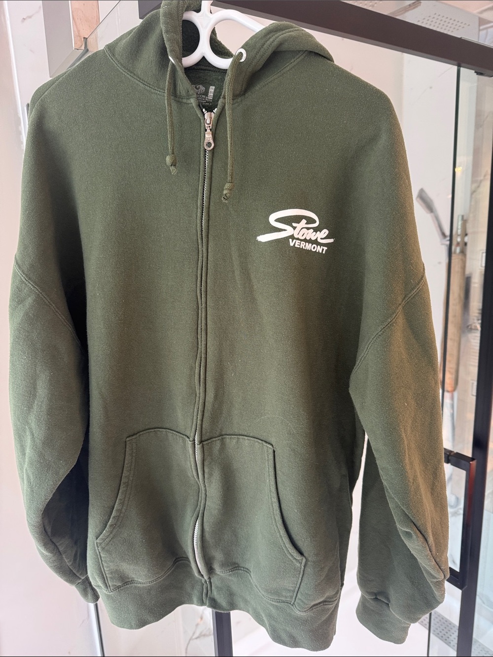 Stowe Vermont Olive Green Zip-Up Hoodie